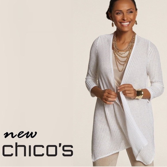 Chico’s Traveler White Knit Tilly Cardigan Jacket - Picture 2 of 7